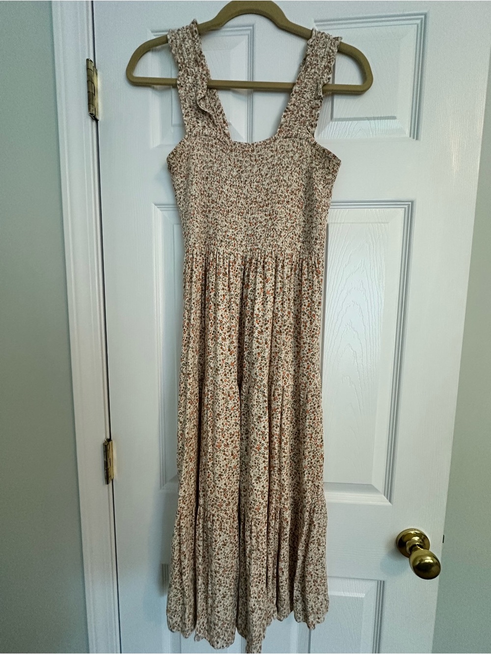 aerie Cream Floral Smocked Midi Dress